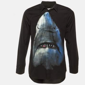 مملوكة مسبقًا Givenchy Black Shark Printed Cotton Shirt M