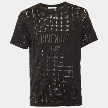 Pre Owned Givenchy Black Perforated Jersey Logo Embroidered T-Shirt M