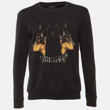 Pre Owned Givenchy Black Rotweiler Printed Cotton Knit Sweatshirt XS