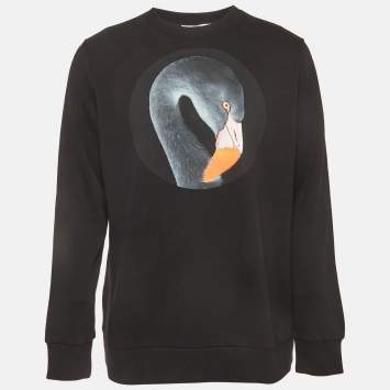 Pre Owned Givenchy Black Swan Pattern Cotton Knit Crew Neck Sweatshirt L