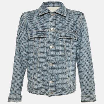 Pre Owned Givenchy Blue 4G Monogram Denim Trucker Jacket L