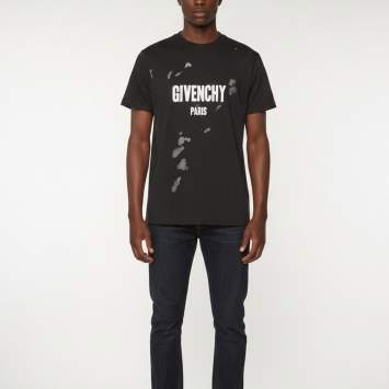 مملوكة مسبقًا Givenchy Black Distressed Logo Print Cotton Crew Neck T-Shirt XXS