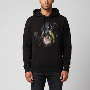 Pre Owned Givenchy Black Rottweiler Print Cotton Knit Hooded Sweatshirt L
