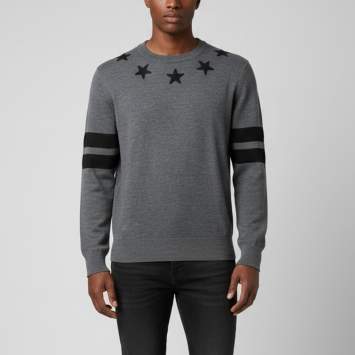 مملوكة مسبقًا Givenchy Grey Striped Star Applique Wool Knit Sweater XL
