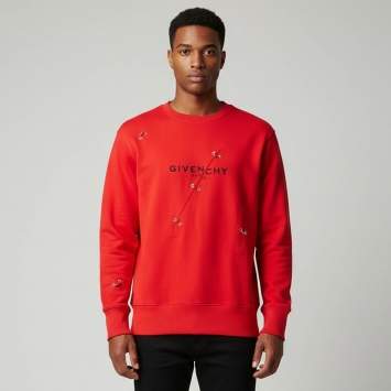 Pre Owned Givenchy Red Logo Print Trompe L'oeil Crewneck Sweatshirt L