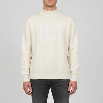 Pre Owned Givenchy Cream 4G Pattern Wool Blend Knitted Sweater L