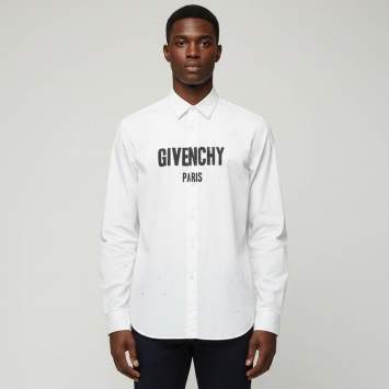 Pre Owned Givenchy White Logo Print Cotton Distressed Cuban Fit Shirt XL