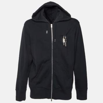 Pre Owned Givenchy Black Cotton Jersey Padlock Detail Zip Up Hoodie L