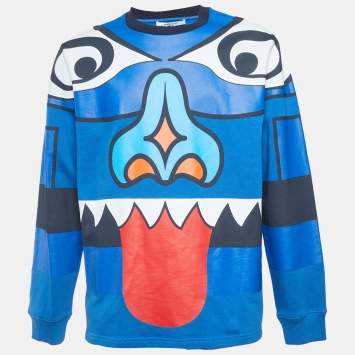 Pre Owned Givenchy Blue Totem Print Cotton Crewneck Sweatshirt XL