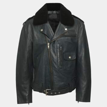 Pre Owned Givenchy Dark Grey Leather and Shearling Aviator Jacket XL