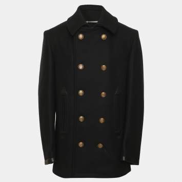 Pre Owned Givenchy Black Wool Blend Double Breasted Pea Coat S