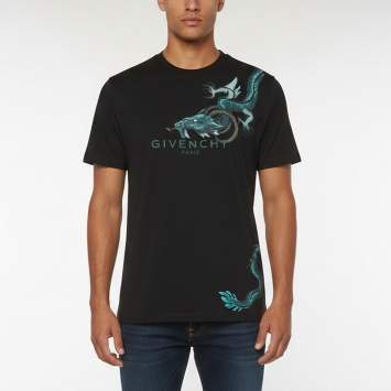 Pre Owned Givenchy Black Logo Dragon Graphic Jersey T-Shirt M