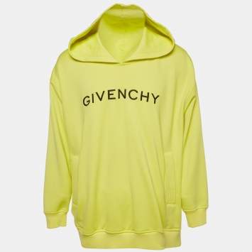 Pre Owned Givenchy Neon Yellow Printed Cotton Knit Oversized Hoodie S 