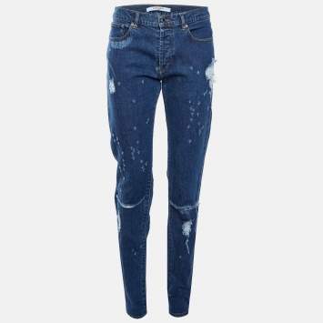 Pre Owned Givenchy Blue Washed Denim Distressed Rico Slim Fit Jeans M/Waist 32"