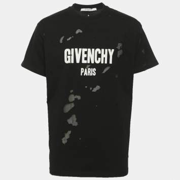 Pre Owned Givenchy Black Destroyed Effect Cotton Logo Print T-Shirt XS