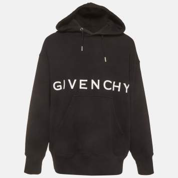 Pre Owned Givenchy Black Logo Embroidered Cotton Oversized Hoodie L