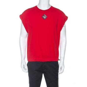 Pre Owned Givenchy Red Cotton Drawstring Hem Detail Short Sleeve T-Shirt S
