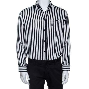Pre Owned Givenchy Monochrome Striped Print Silk Blend Button Front Shirt M