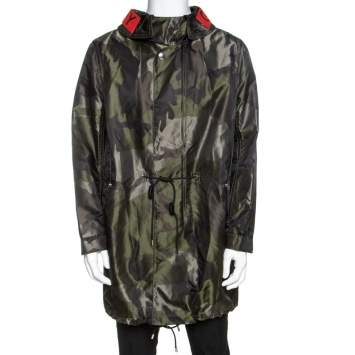 Pre Owned Givenchy Green Camouflage Print Technical Fabric Hooded Parka M