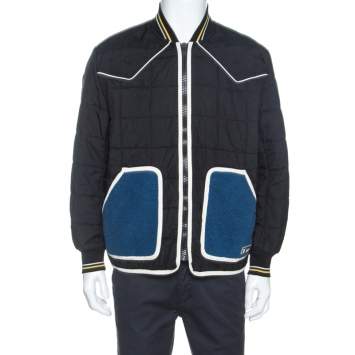 Pre Owned Givenchy Black Contrast Pocket Detail Quilted Bomber Jacket L
