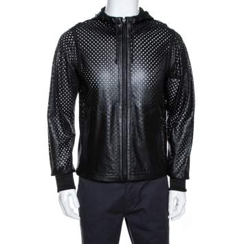 Pre Owned Givenchy Black Laser Cut Leather Hooded Jacket XS