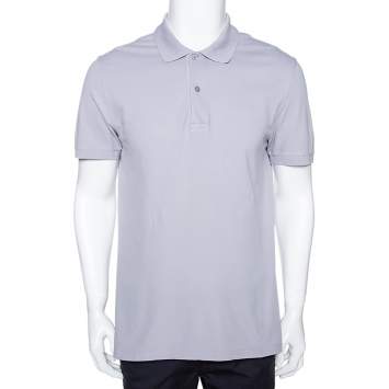 Pre Owned Givenchy Grey Cotton Pique Logo Embossed Polo T-Shirt L