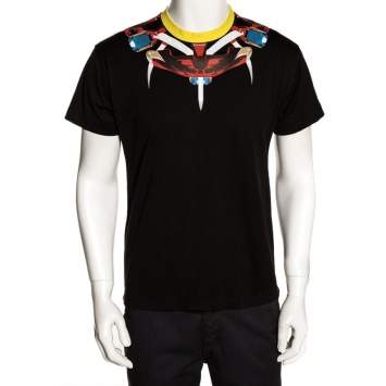 Pre Owned Givenchy Black Graphic Print Cotton Contrast Collar T-Shirt M