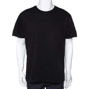 Pre Owned Givenchy Black Cotton Logo Tape Sleeve Detail Crew Neck T Shirt L 