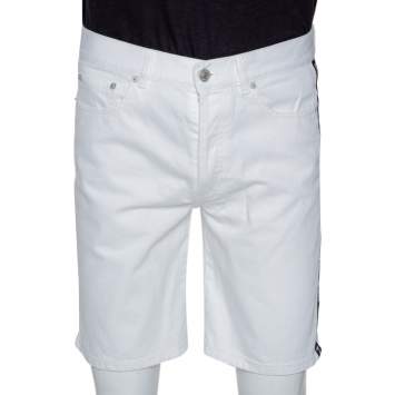 Pre Owned Givenchy White Denim Contrast Logo Tape Detail Shorts M