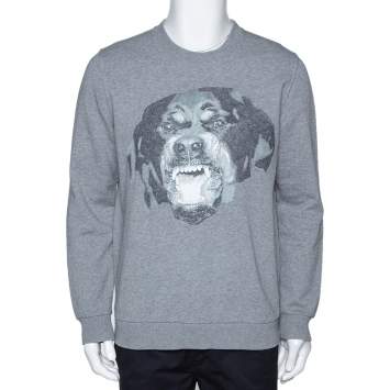 Pre Owned Givenchy Grey Knit Rottweiler Print Cuban Fit Crew Neck Jumper S