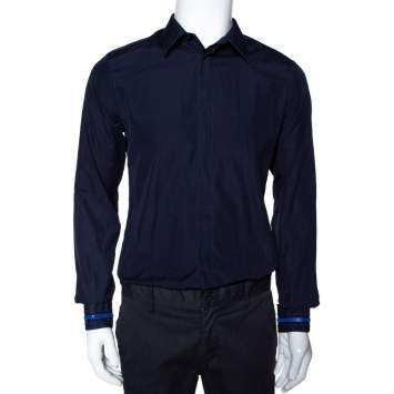 Pre Owned Givenchy Navy Blue Cotton Zipper Cuff Detail Long Sleeve Shirt M