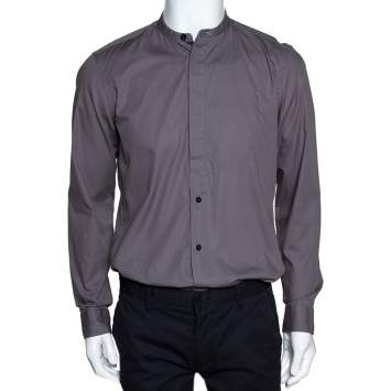 Pre Owned Givenchy Taupe Cotton Long Sleeve Mandarin Collar Shirt L