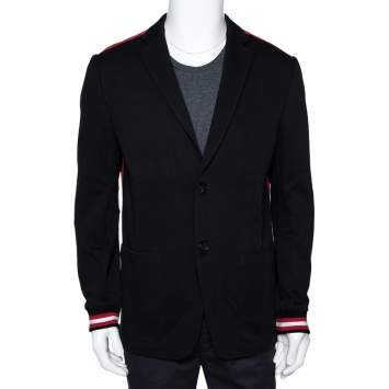 Pre Owned Givenchy Black Cotton Knit Striped Trim Two Buttoned Blazer L