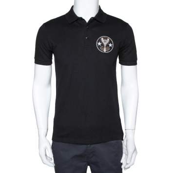 Pre Owned Givenchy Black Cotton Pique Cobra Patch Cuban Fit Polo T Shirt S