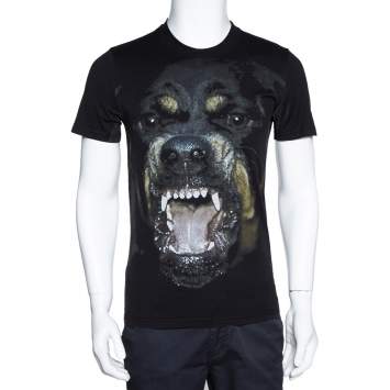 Pre Owned Givenchy Black Rottweiler Print Cotton Cuban Fit T-Shirt XS
