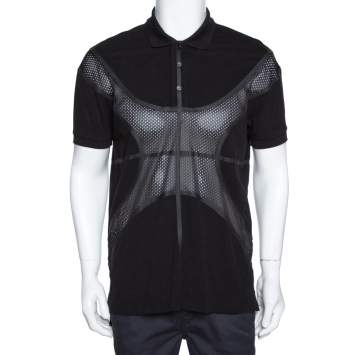 Pre Owned Givenchy Black Cotton Pique Mesh Paneled Oversized Polo T Shirt XS
