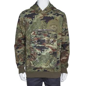 Pre Owned Givenchy Olive Green Floral Camouflage Print Oversized Pocket Detail Hoodie S