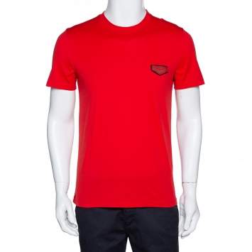 Pre Owned Givenchy Red Cotton Logo Patch Detail T Shirt S