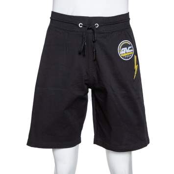 Pre Owned Givenchy Black Cotton Logo Embroidered Drawstring Waist Shorts M