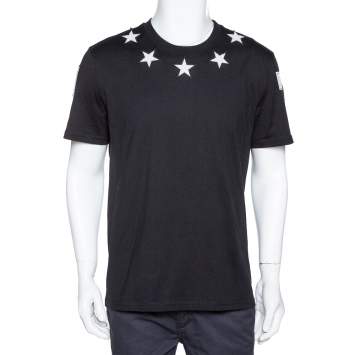 Pre Owned Givenchy Black Cotton Star Patch Crew Neck T-Shirt XL