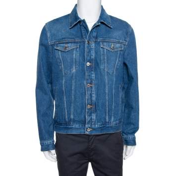 Pre Owned Givenchy Blue Logo Print Denim Button Front Jacket XL