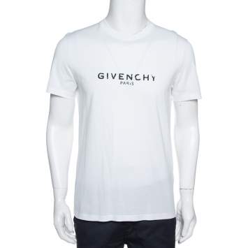 Pre Owned Givenchy White Cotton Jersey Logo Print Slim Fit T-Shirt M