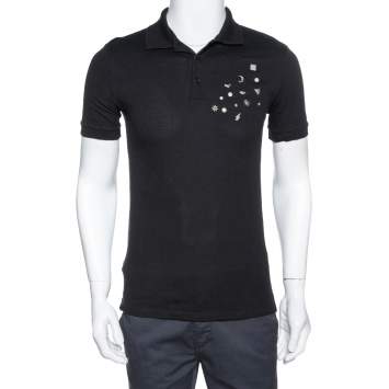 Pre Owned Givenchy Black Cotton Multi Symbols Detail Slim Fit Polo T-Shirt S
