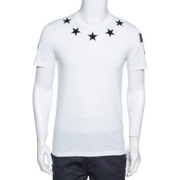 Pre Owned Givenchy White Cotton Star Appliqued '74' Cuban Fit T-Shirt S