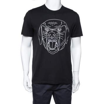 Pre Owned Givenchy Black Rottweiler Stencil Print Cotton Cuban Fit T-Shirt L