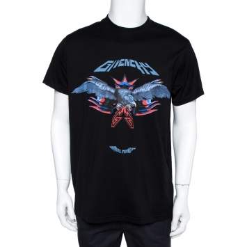 Pre Owned Givenchy Black Cotton Eagle Print Crew Neck T-Shirt XS