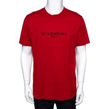 Pre Owned Givenchy Red Cotton Jersey Logo Print Slim Fit T-Shirt XL