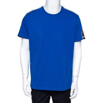 Pre Owned Givenchy Blue Cotton Knit 4G Webbing Detail T-Shirt M