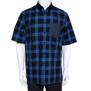 Pre Owned Givenchy Blue Checked Cotton Cuban Fit Button Down Shirt L