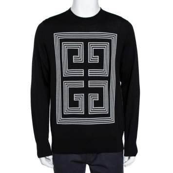 Pre Owned Givenchy Black Wool 4G Intarsia Knit Slim Fit Sweater XXL